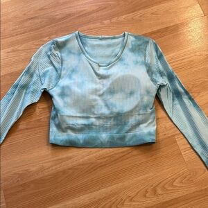 lululemon Women's Marble Blue Ebb to Street Cropped long sleeve